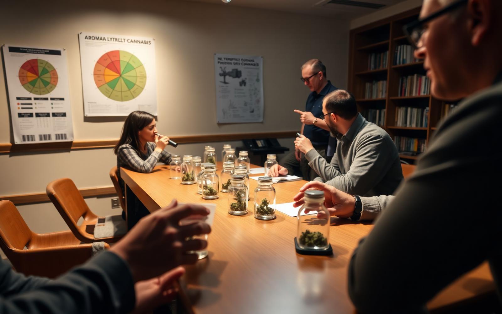 Cannabis flower display jars for educational tasting in Colorado
