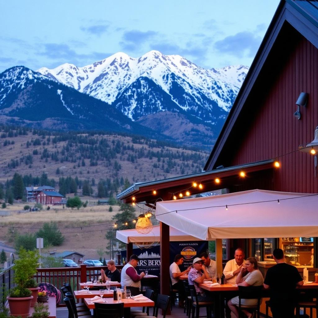 Colorado restaurant patio with mountain views and craft beer