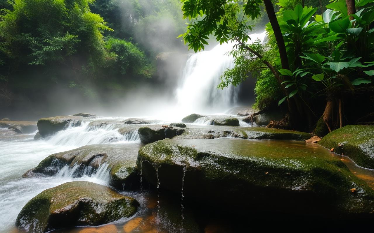 Waterfalls and natural hot springs