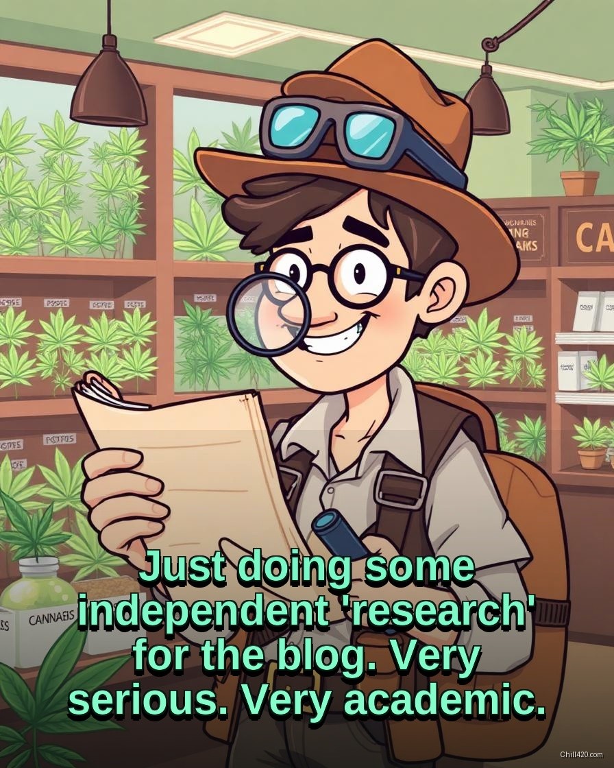 Tourist pretending to do research at a dispensary counter