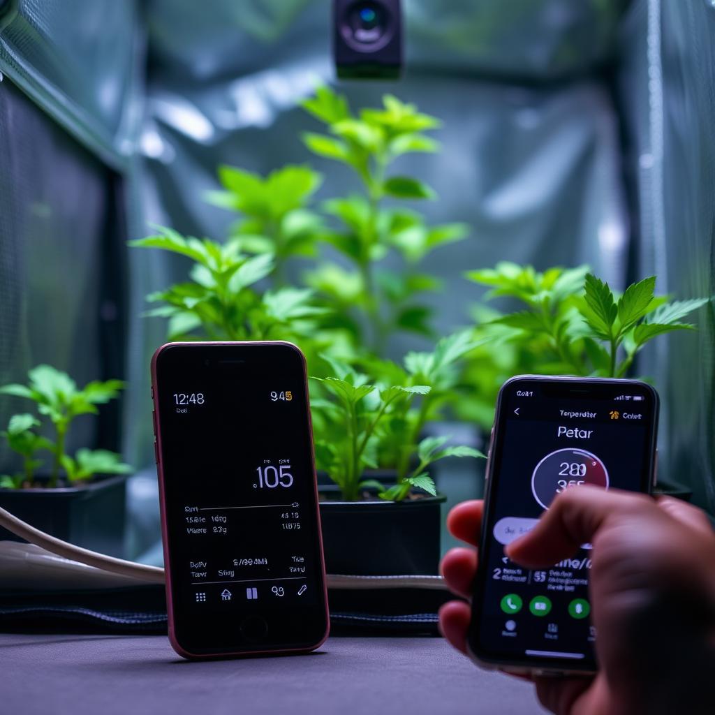 Wireless temperature monitor with smartphone app inside a grow tent