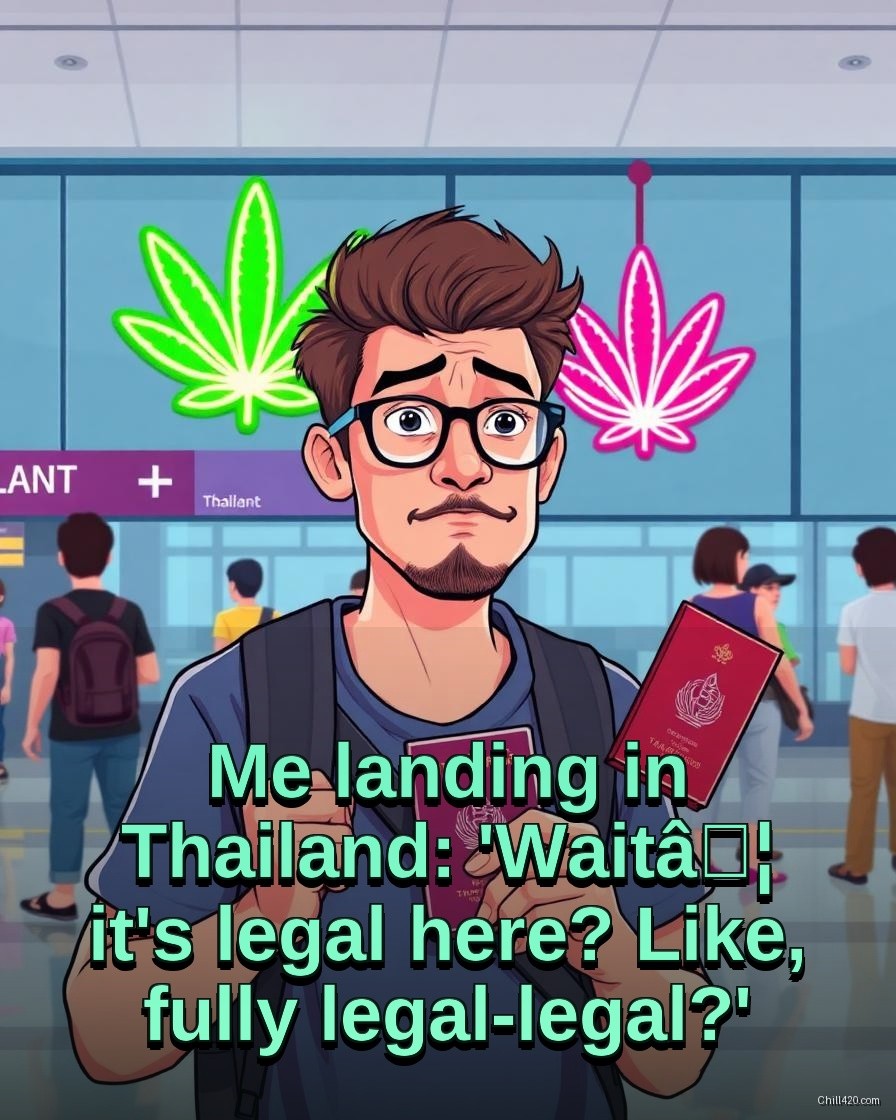 Confused tourist arriving in Thailand discovering legal cannabis